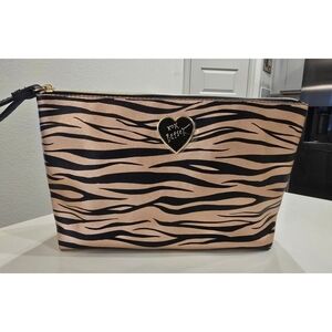 Betsey Johnson Gold & Black Zebra Print Cosmetic Makeup Bag